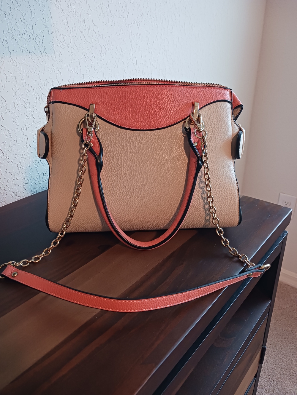 Nanette Lepore Lancaster Two-Tone Satchel or Gold Chains Shoulder Bag EUC
